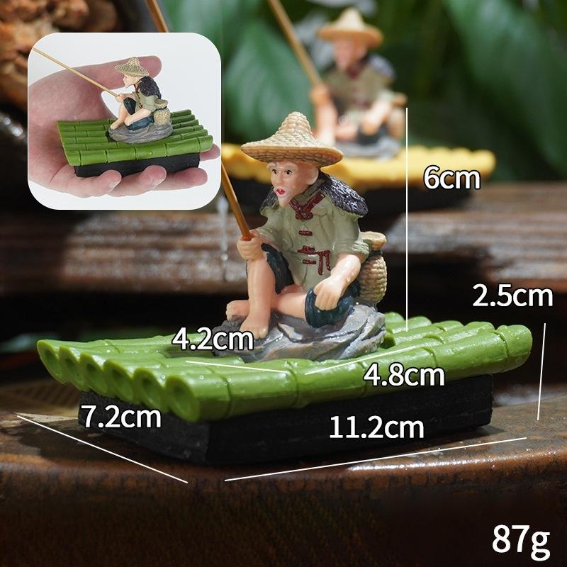 1Pcs Bamboo Raft Fisherman Figurine Elderly Fisherman PVC Statue For Yard Floating Aquarium Fish Tank Outdoor Garden Decoration