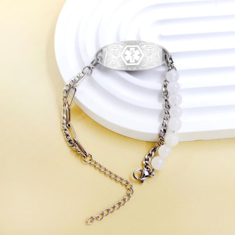 Verstellbares Medicals Alert ID-Armband mit gravierbarem Anhänger, Edelstahl, doppellagiges Armband, Handgelenkschmuck