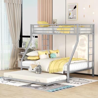 Kinderbett Etagenbett 90(140)x200cm, Metallbett mit Leiter auf beiden, Hochbett mit ausziehbarem Bett und Rausfallschutz