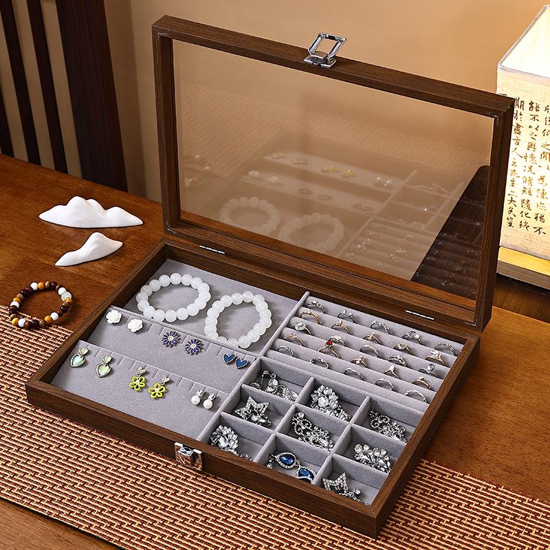 Walnut Wood Large Jewelry Box - Anti-Oxidation Storage for Rings, Earrings, Necklaces, and Bracelets