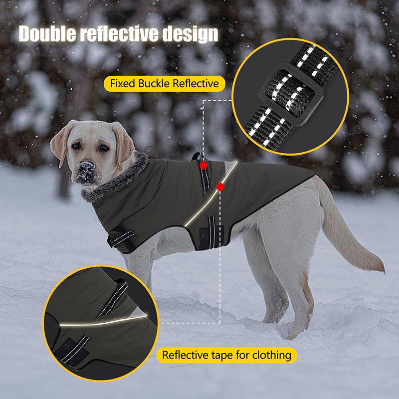 Warm Cozy Fleece-lined Dog Jacket with Explosion-proof Push Handle Reflective Safety Outdoor Walking Dog Coat Large Dogs Clothes
