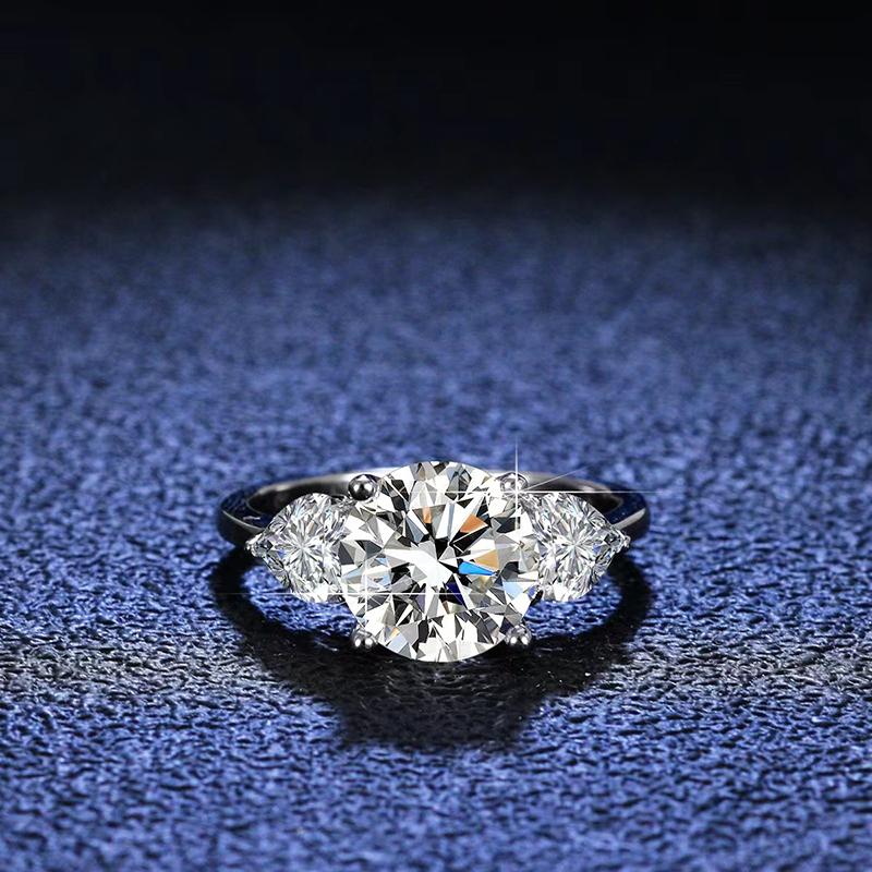 Fashion 3ct Real Moissanite Diamond Round Ring Pure S925 Sterling Silver for Women Fine Jewelry Wedding Gift