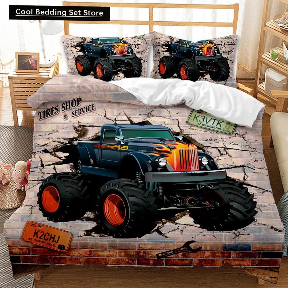 Engineering Vehicle Duvet Cover Set Engineering Vehicle Pickup Truck Off Road Vehicle Polyester Bedding Set Double Queen King