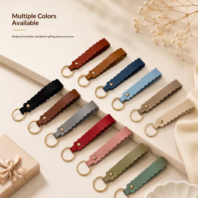Leather Wave Edge Key Ring Holder 1Pcs Wavy Scalloped Design Soft Keychain Stylish Bag Pendant for Travel Outdoor Use