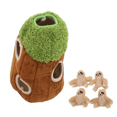 Interactive Hide Seek Dog Toys Little Sloth Tree Hole Jigsaw Squeaking Dog Hiding Plush Toys