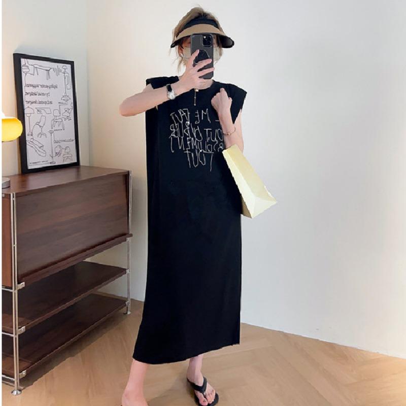 Damenrock Schlitz Lang Locker Große Größe Ärmelloses T-Shirt Mode Lässiges Kleid Westenkleid