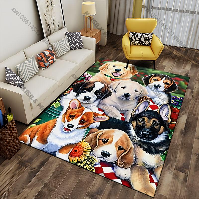 Colorful Gathering of Adorable Puppies Carpet Yoga Living Room Room Decor Children's Crawling Mat Doormat Area Rug Games Mat