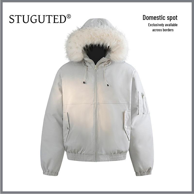

Men s Black Winter Windproof Jacket with Large Fur Collar - Trendy Workwear Style M