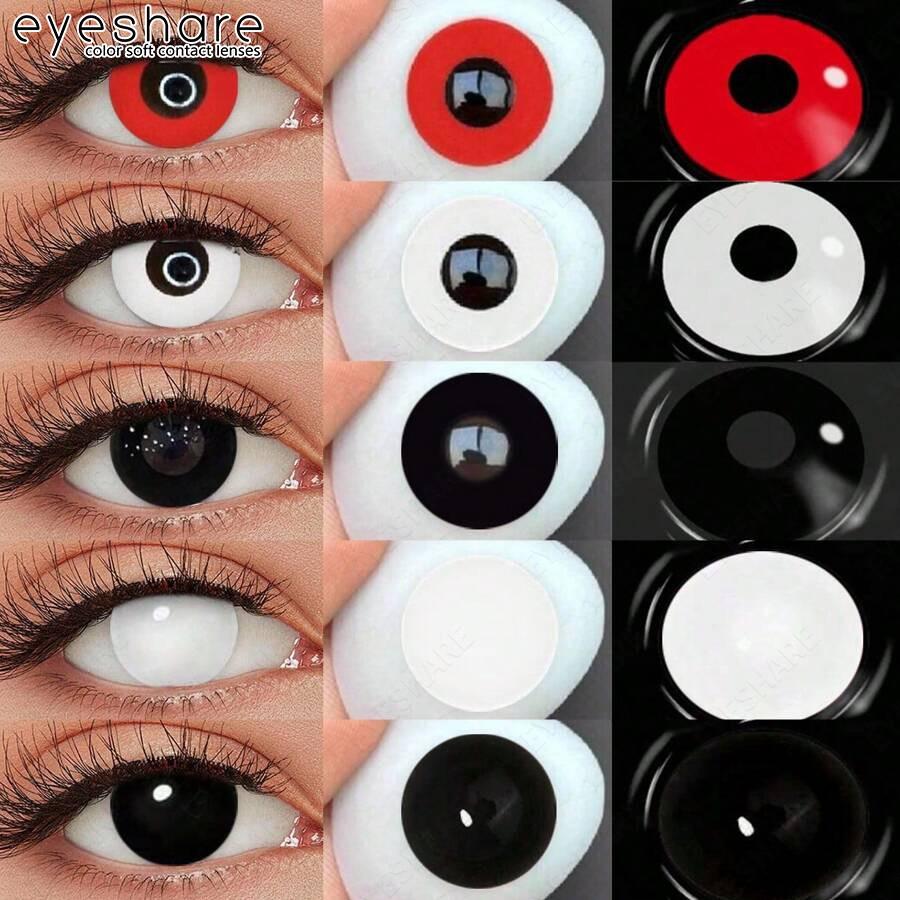 Eyeshare 1 Pair Red/Whie/Black Contact Lenses for Halloween Crazy Party Eye Makeup Lens Anime Role Playing Pupils