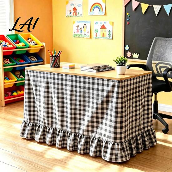 Classroom Desk Cover Gingham Ruffled Table Skirt Cottagecore Teacher Skirt for Classroom Plaid Tablecloth Birthday Wedding Baby Shower Party