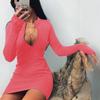 Women Autumn Winter Fashion Neckline Zipper Sexy Hip Wrap Dress