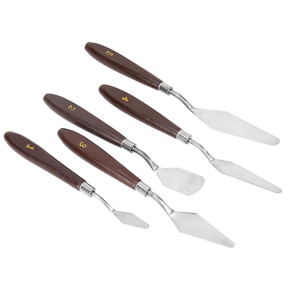 5pcs Stainless Steel Oil Painting Palette Knives Wooden Handle Pigment Spatulas