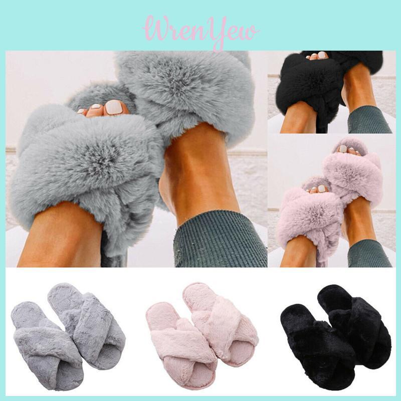 Eye-catching Women's Fluffy Slippers Soft Fur Summer Mules Shoes In Red