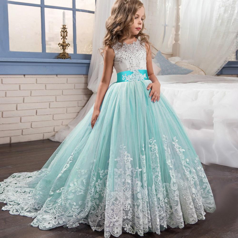 Girls Lace Long Tailing Bridesmaid Kids Dresses for Teens Girls Elegant  White Party Dress Kids Evening Wedding Formal Prom Gown  buy at low prices  in the Joom online store