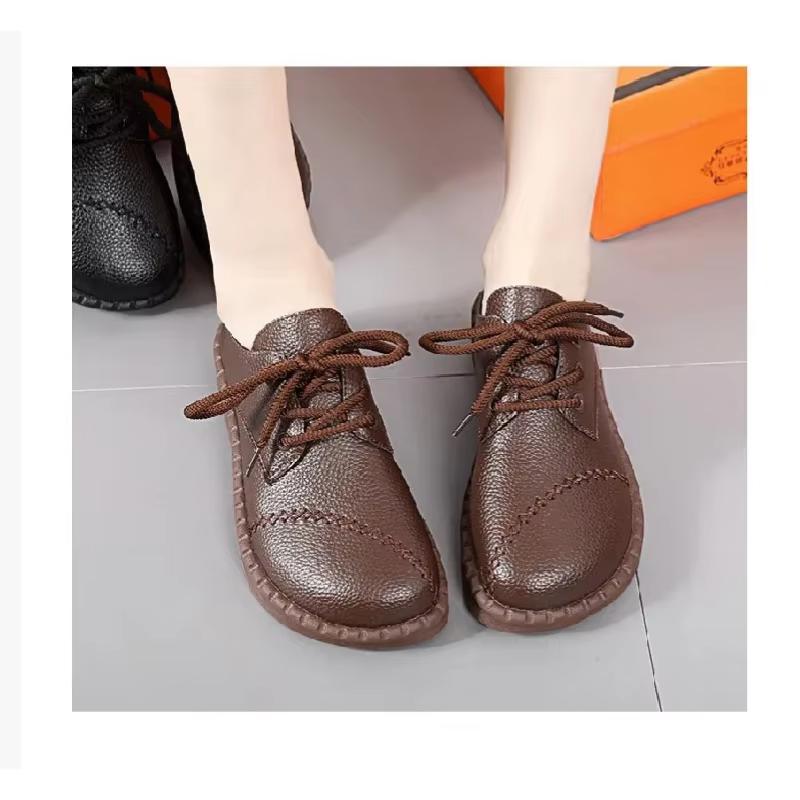 2026 New Women's Comfort Flats - Leather Lace-Up Shoes with Anti-Slip Cushioned Sole, Fall/Winter Casual Shoes for Mothers