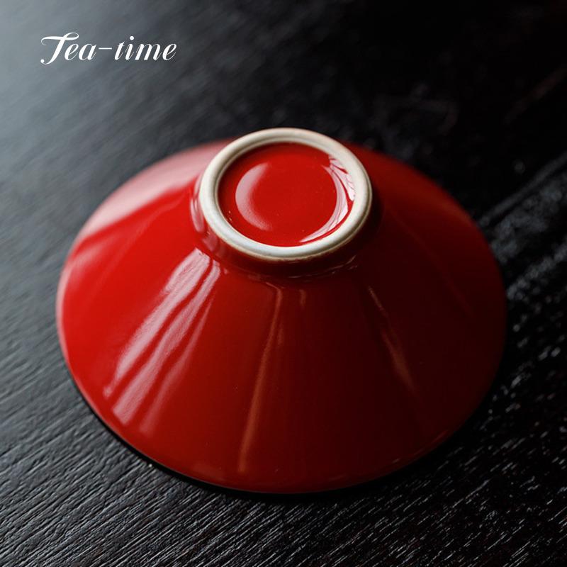 Hand Painted Double-Line Ceramic Tea Cup Bag Hat Cup Forbidden City Red Porcelain Cups Jianzhan Teacups Tool Beautiful Puer Bowl