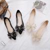 Women's Flat Mesh Shoes Diamond with Bow Pointed Toe Ladies Footwear Casual Non Slip Luxury Brand Elegant and Fashionable Y2k On