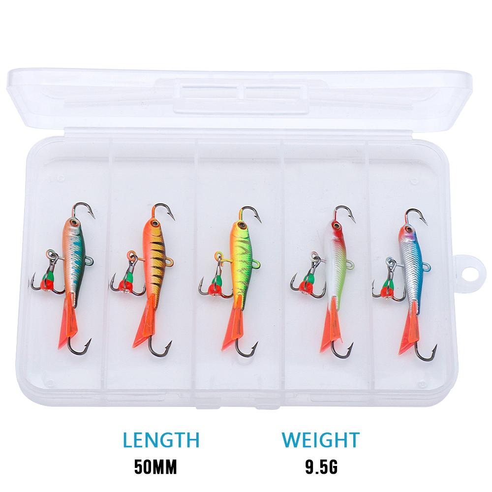 5-Pack Ice Fishing Lures Set for Pike Trout Perch, Winter Jigs in Tackle Box, Fast Sinking Balancer Crankbaits Fishing