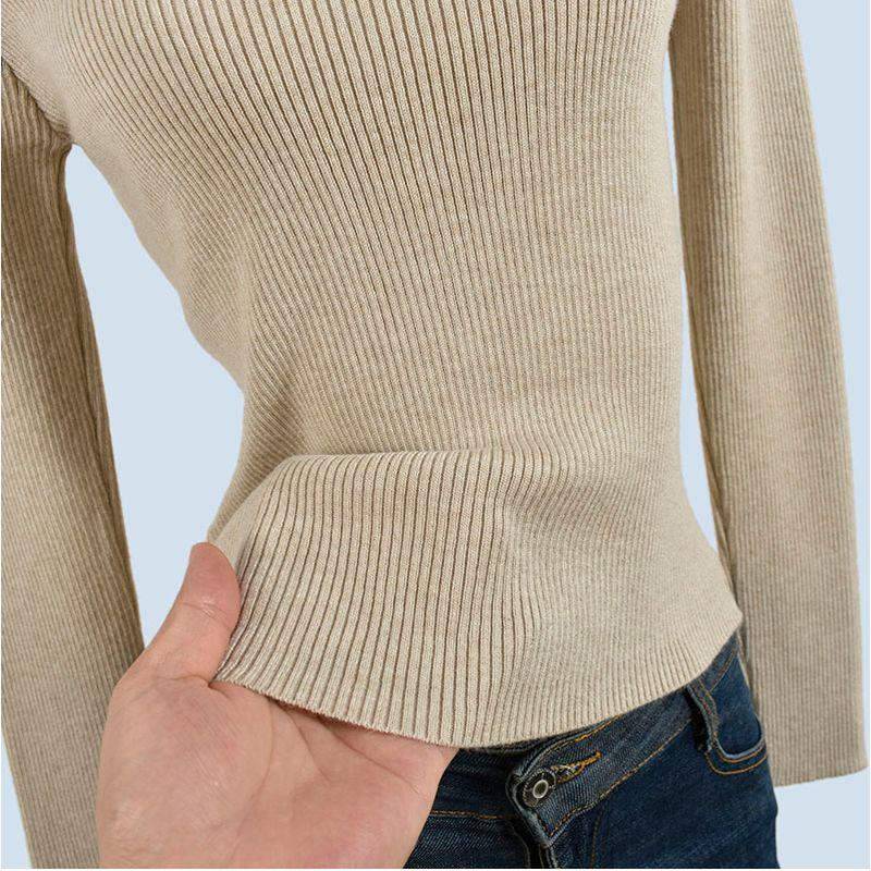European Goods Shoulder Long sleeve Knit Women Autumn and Winter Fashion round Neck Mouth Contrast Color Slim fit Bottoming Shirt Inner wear Chic Top