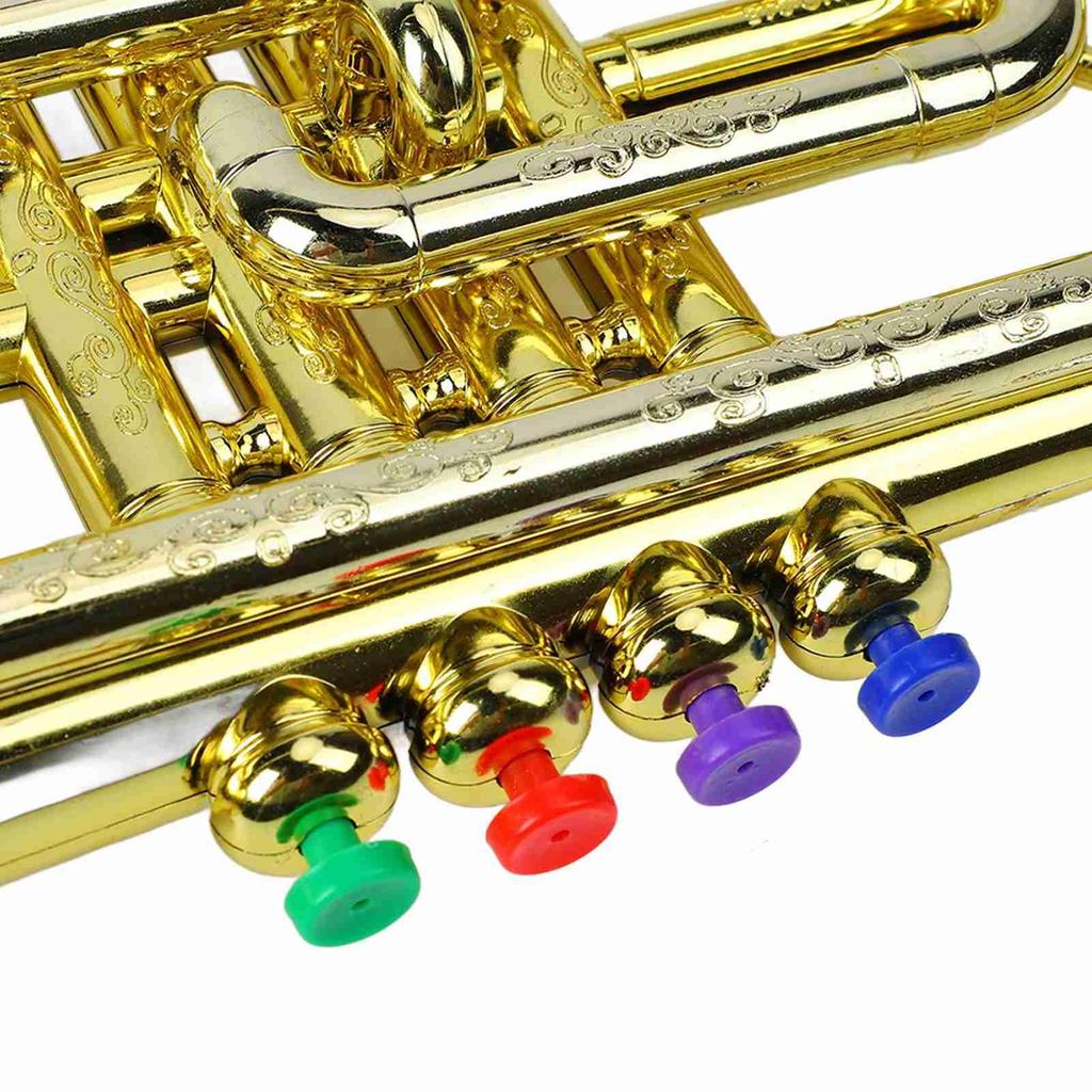 Children's Trumpet, Brass Instrument, 4-Key Plastic Musical Toy, Gold