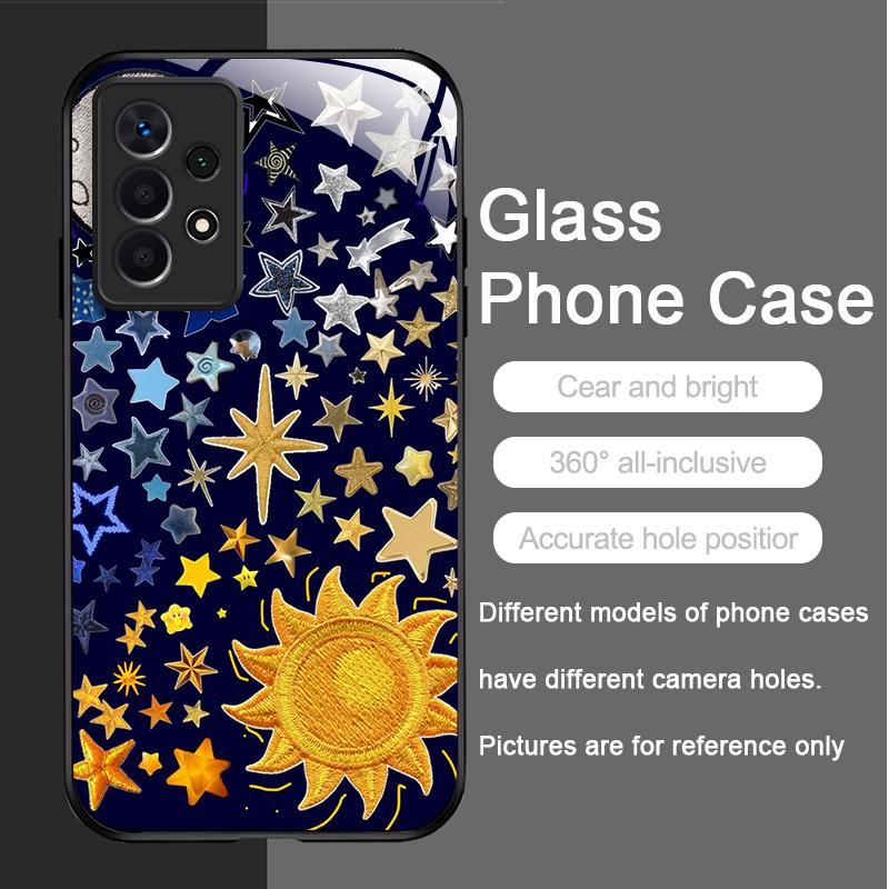 Tempered Glass Phone Case for Samsung Galaxy S25 Ultra S24 S23 Plus S22 S21 S20 FE A56 Luxury Retro Style Stars Planet Y2K Cover