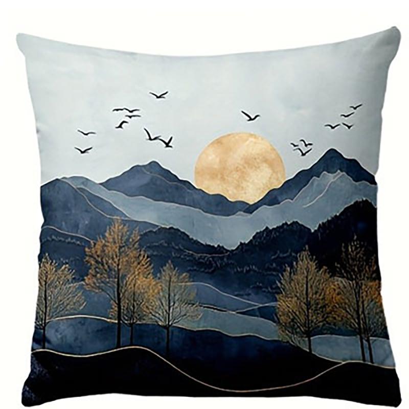 Abstract Blue and Gold Swirl Pattern Throw Pillow Cover for Modern Sofa Decor