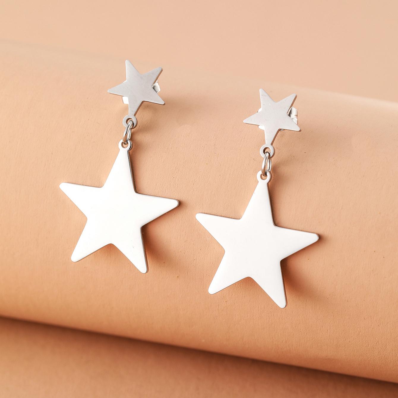 Stainless Steel Tassel Five-Pointed Star Earrings for Women Men Cool Punk Hiphop Pendant Earring Party Charm Jewelry Accessories