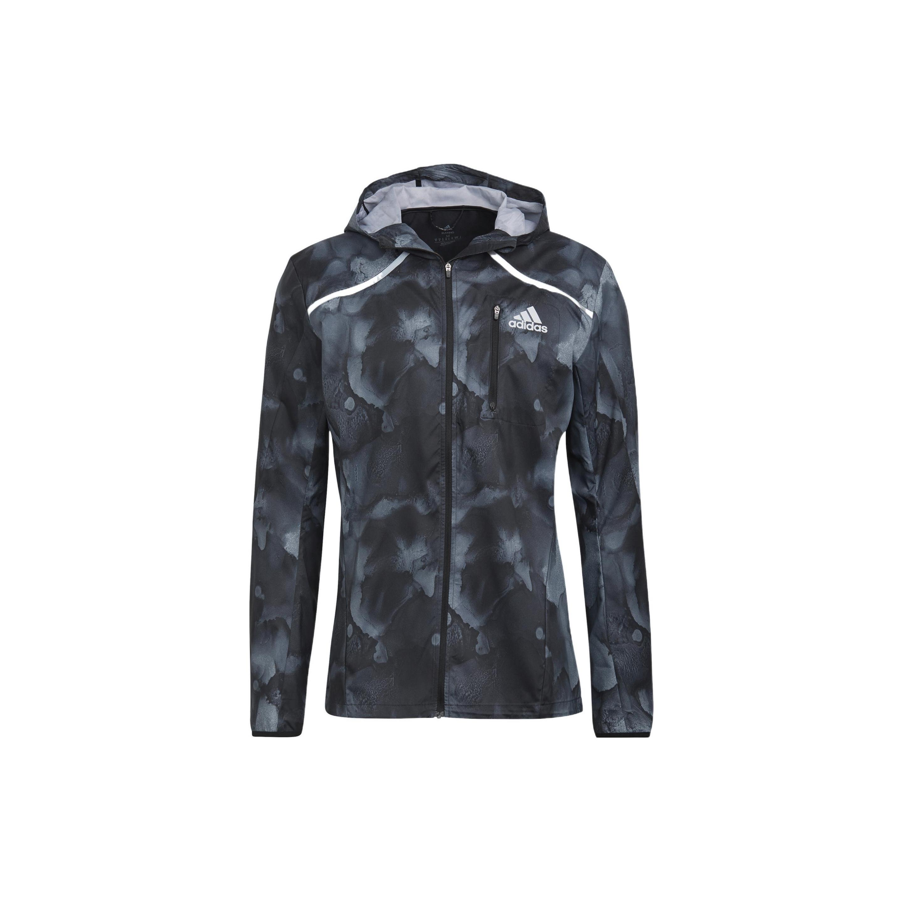 adidas Marathon Jkt Running Sports Hooded Jacket Black Men s HE4562 M