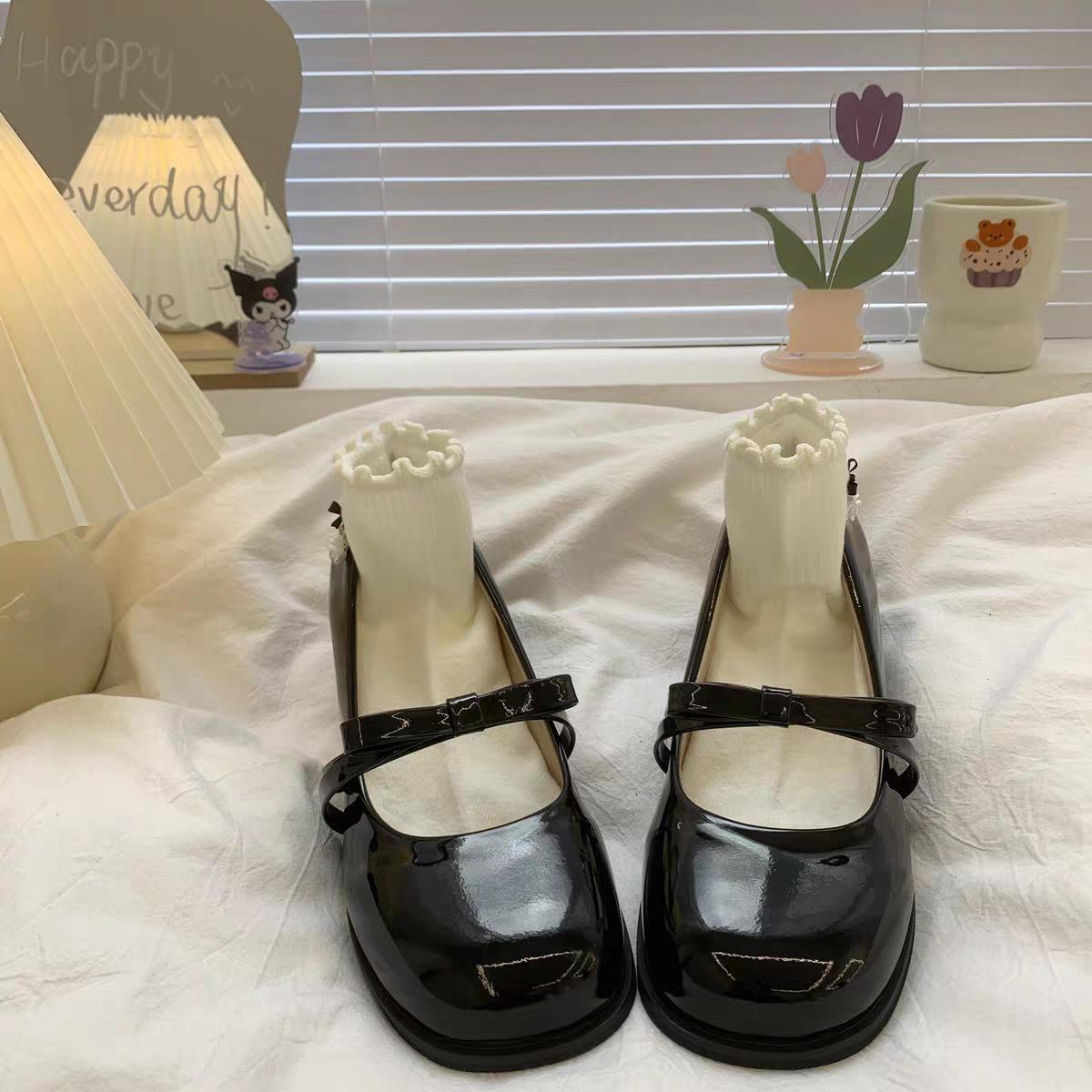 Xianfeng black Mary Jane shoes are versatile with skirts, beautiful high heels and bows, single shoes are not tired 34 чёрный
