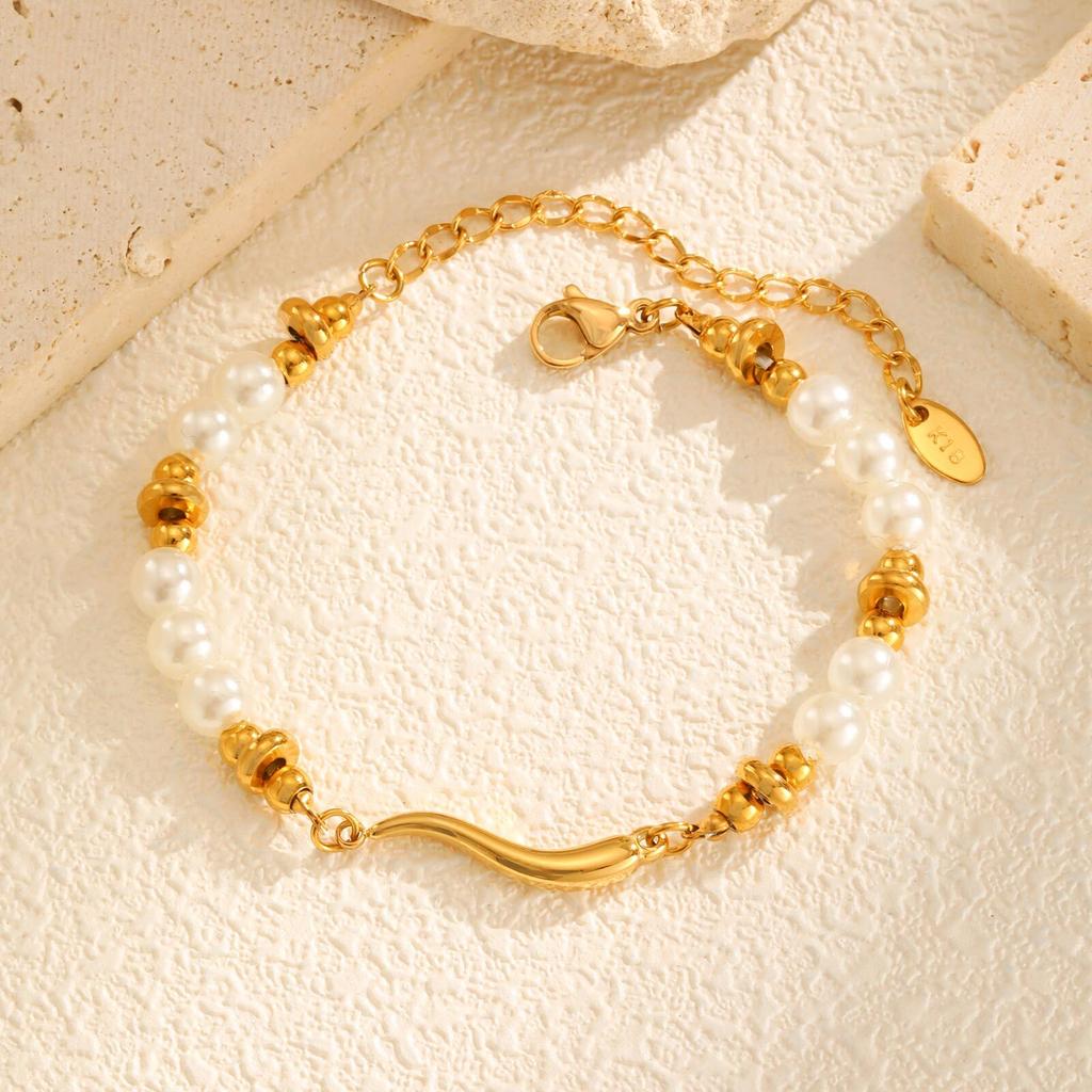 Chic Pepper Imitation Pearl Bead Bracelet for Women,Gold Plated Stainless Steel Chain Bracelets,Hot Sale Jewelry Gift
