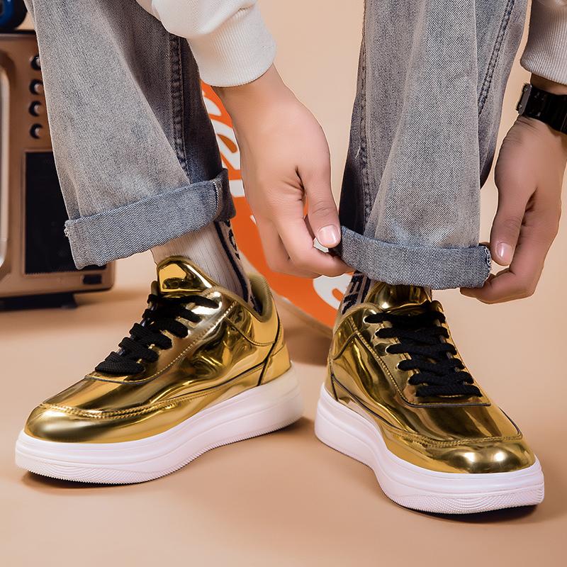 Pánské sportovní boty Zlaté ležérní boty Velké velikosti Černé skateboardové tenisky pro studenty Nadměrné velikosti