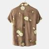 Men Summer Hawaiian Shirt Floral Leaves Print Streetwear Chic Single Breasted Thin Shirt