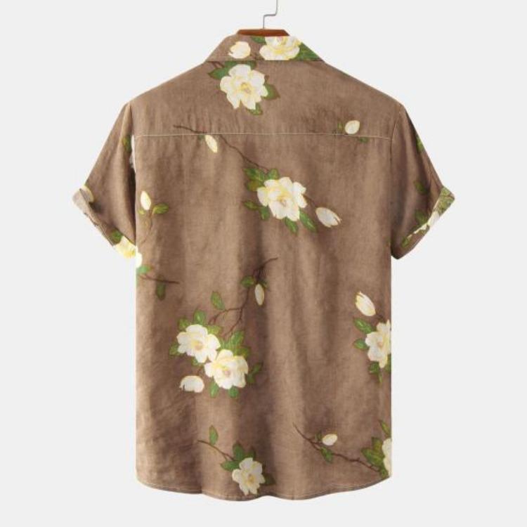 Men Summer Hawaiian Shirt Floral Leaves Print Streetwear Chic Single Breasted Thin Shirt
