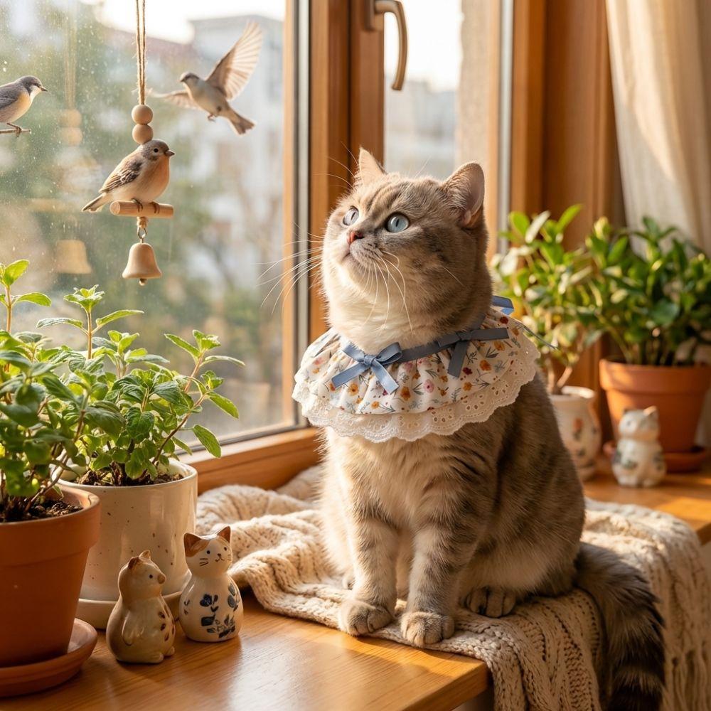 Cartoon Knitted Collar Lace Floral Bows Cat Drool Towel Cute Pet Bib  Daily Use