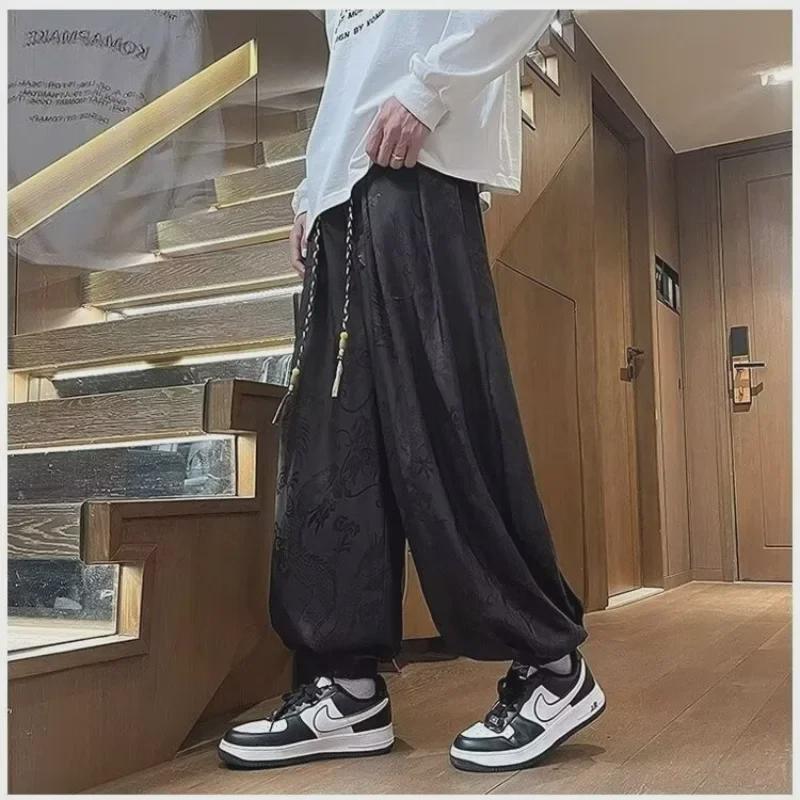 Herrenhose mit weitem Bein und Drachenmuster im chinesischen Stil: Lockere, lässige Pumphosen in Übergröße