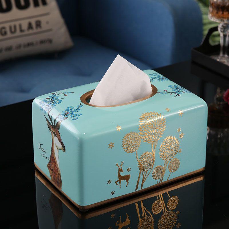 

Home living room simple, light luxury tissue box, American creative high-end paper box, European ceramic paper drawer for use