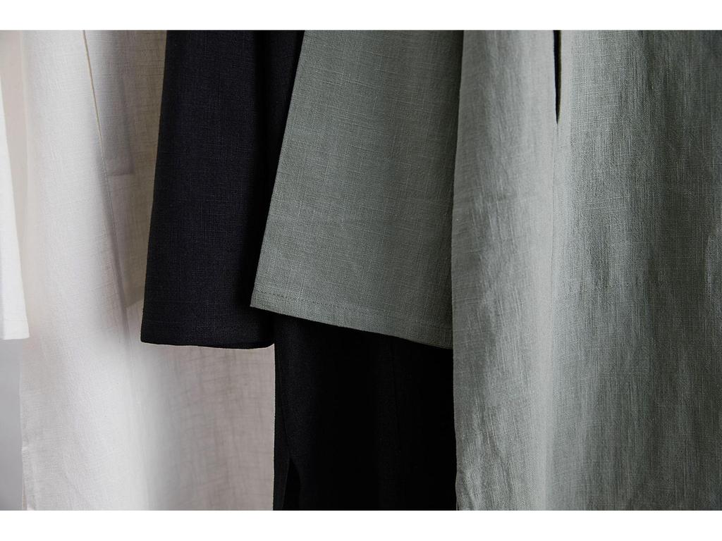 Herren Morgenmantel lang: 25% Hanf, 25% Leinen, Ramie V-Ausschnitt, Einfarbig Schlitz Zen Tee-Kleidung