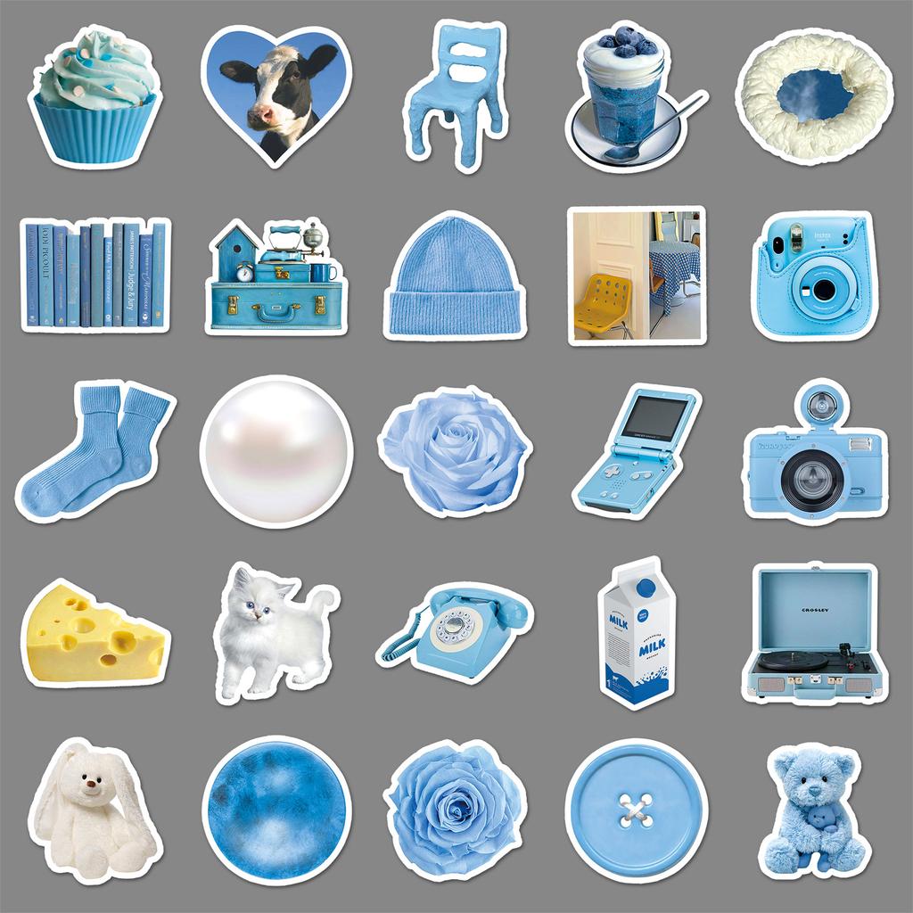 50 Pictures Ins Blue Doodle Personality Small Fresh Guka Manual Account DIY Milk Tea Cup Water Cup Suitcase Sticker Waterproof
