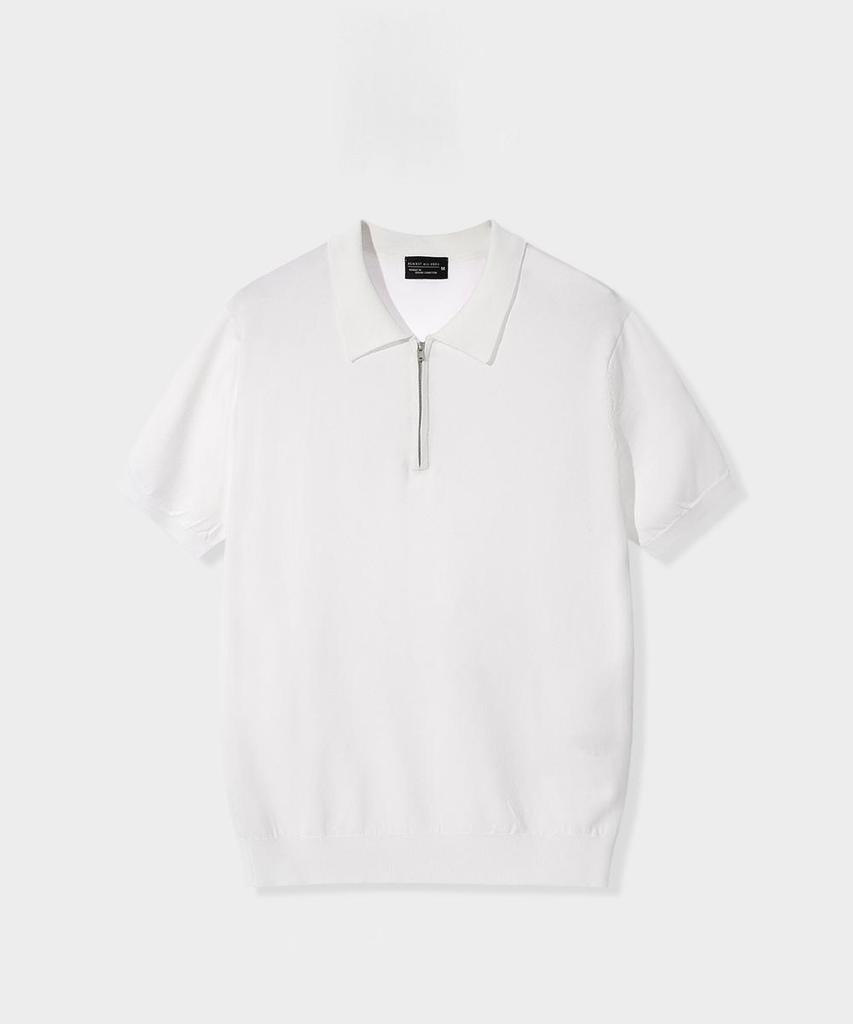 AGOD Washable Half-Zip Collared Short-Sleeve Knit [Ivory]