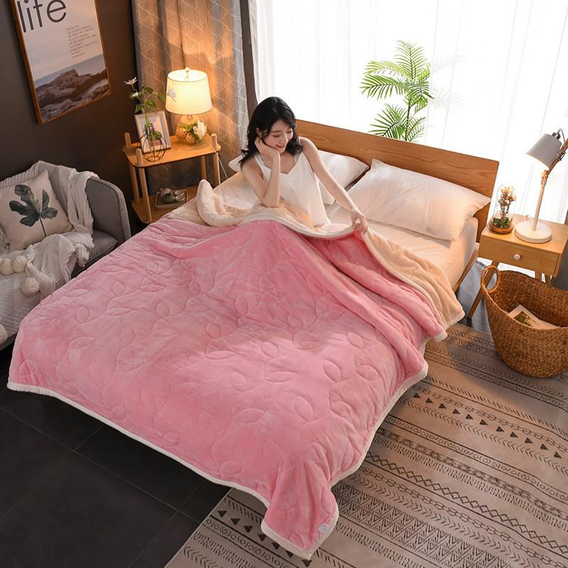 Thick 3-Layer Fleece Blanket Bed Sofa Couch - Solid Color Soft Plush Throw Winter Fall Season