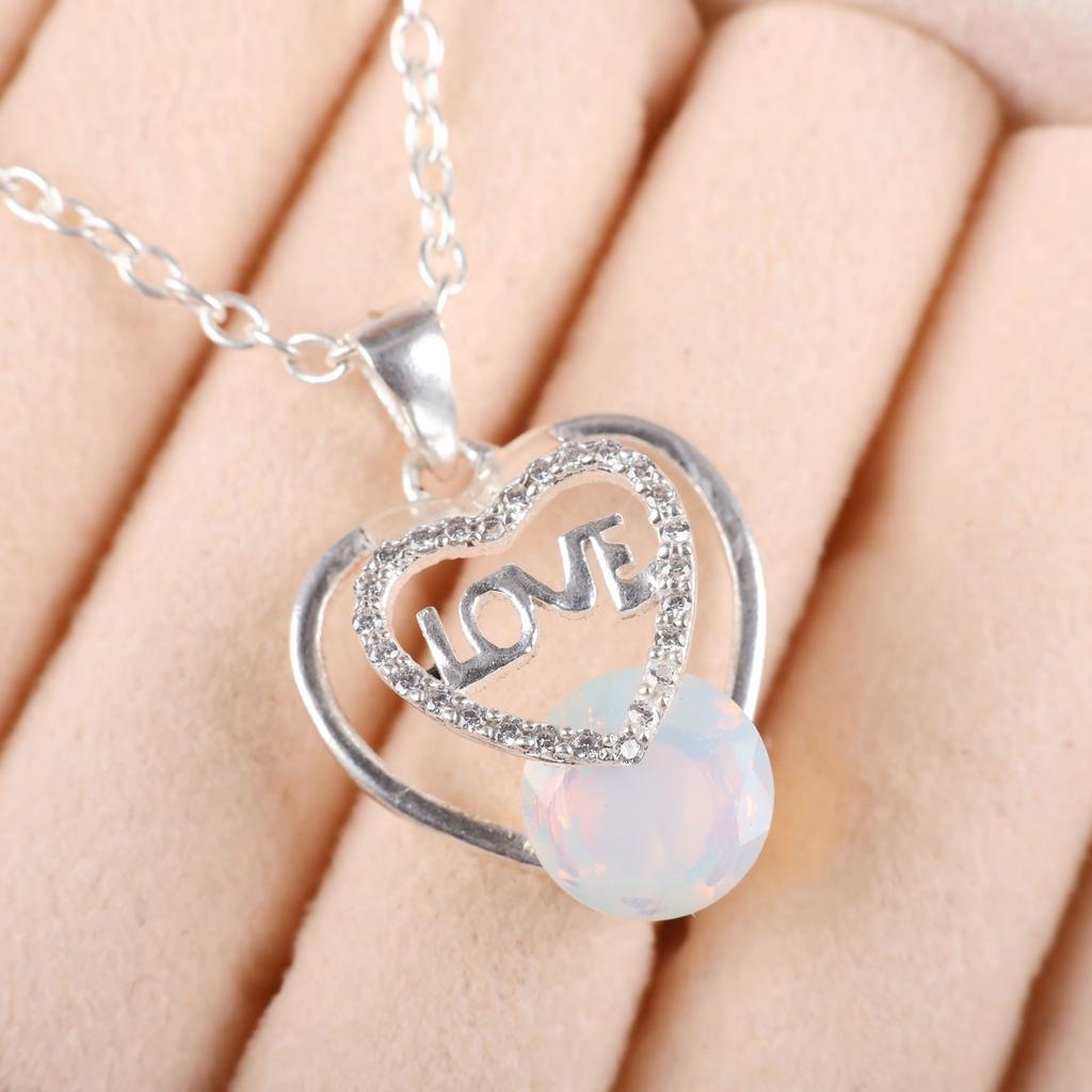 Per Regalo Pietra Preziosa Opale Latteo Gioielli in Argento Sterling 925 Ciondolo Zircone 1,10" CZP-3-15