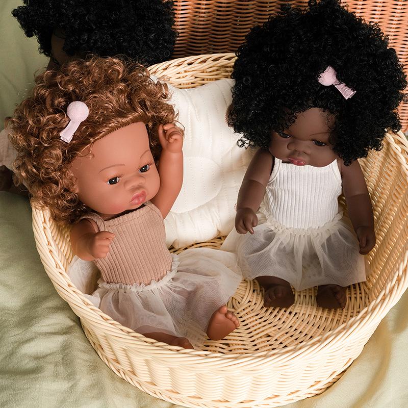 Realistic 13Inch/33Cm Black Skin Baby Dolls Soft Full Body Silicone Vinyl Reborn Doll Washable African Reborn Doll Girl Toy Gift