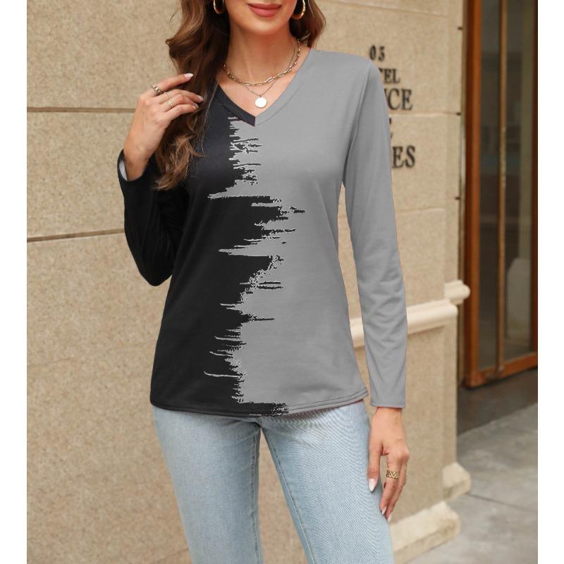 Chemisier à manches longues et col en v pour femme, imprimé de collision, printemps et automne