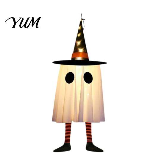 Mysterious Glow Yard Decor Halloween Hanging Ghost Decoration with Witch Hat And Leg, LED Lighted Spooky Indoor Party Ornaments Floating for