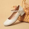Fashion One-Line Button Mother Shoes Spring Autumn Square Toe Mary Jane Shoes Women's Single Shoes Work Shoes Leather Shoes Comfortable