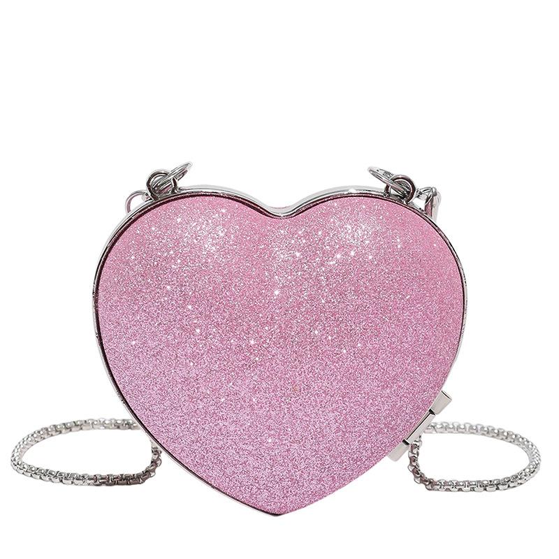 

Summer new fashion chain messenger bag portable shoulder heart bag diamond-encrusted metal diagonal span bag рожевий червоний колір