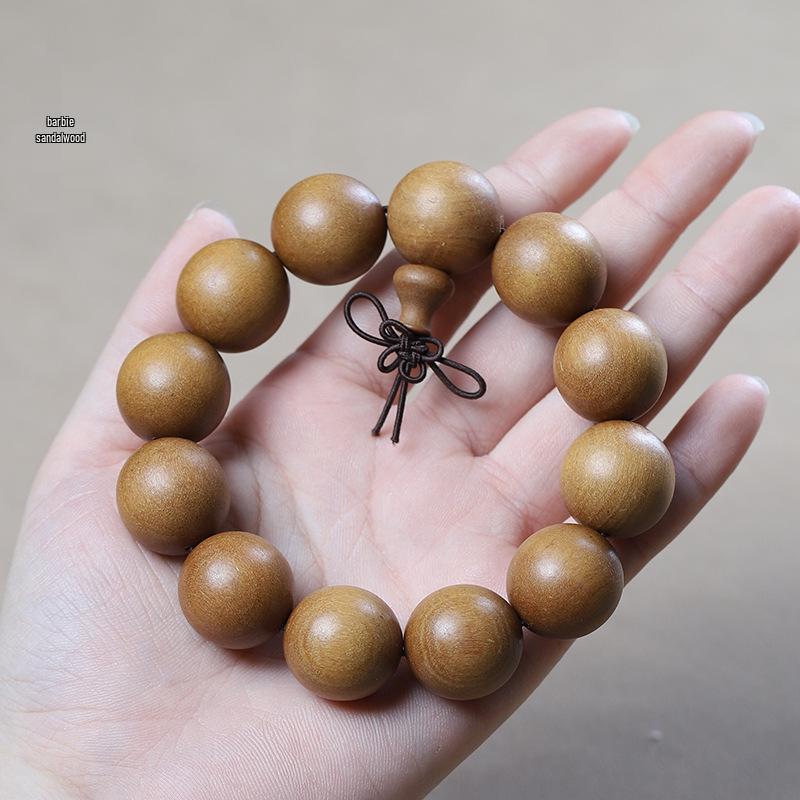Men's Small-Leaf Red Sandalwood & Green Sandalwood Bracelet with Yellow Rosewood and Ebony Buddhist Beads 2.0".