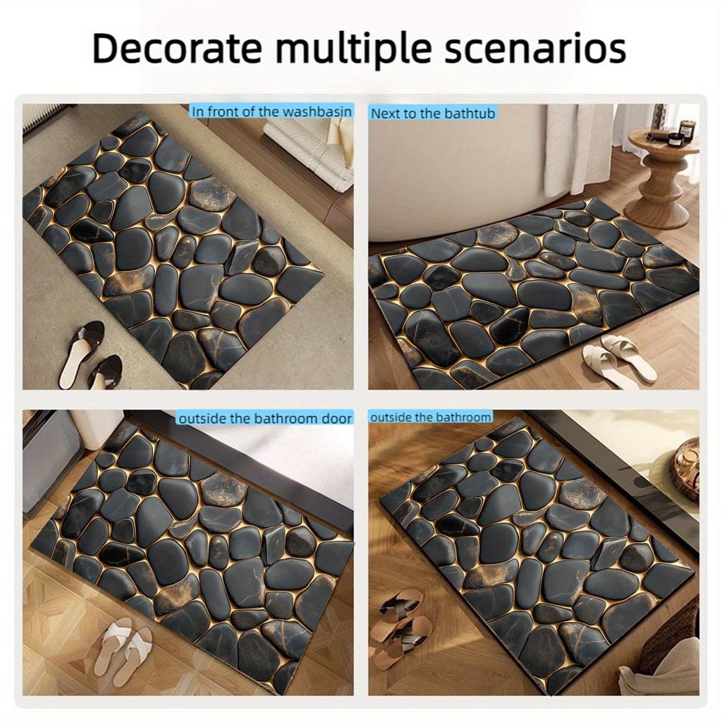 Tappeto in Flanella Lusso Nero Oro Sasso Antiscivolo Morbido Tappetino per Pavimento per Bagno Soggiorno Camera da Letto Decorazione per la Casa Tappeto