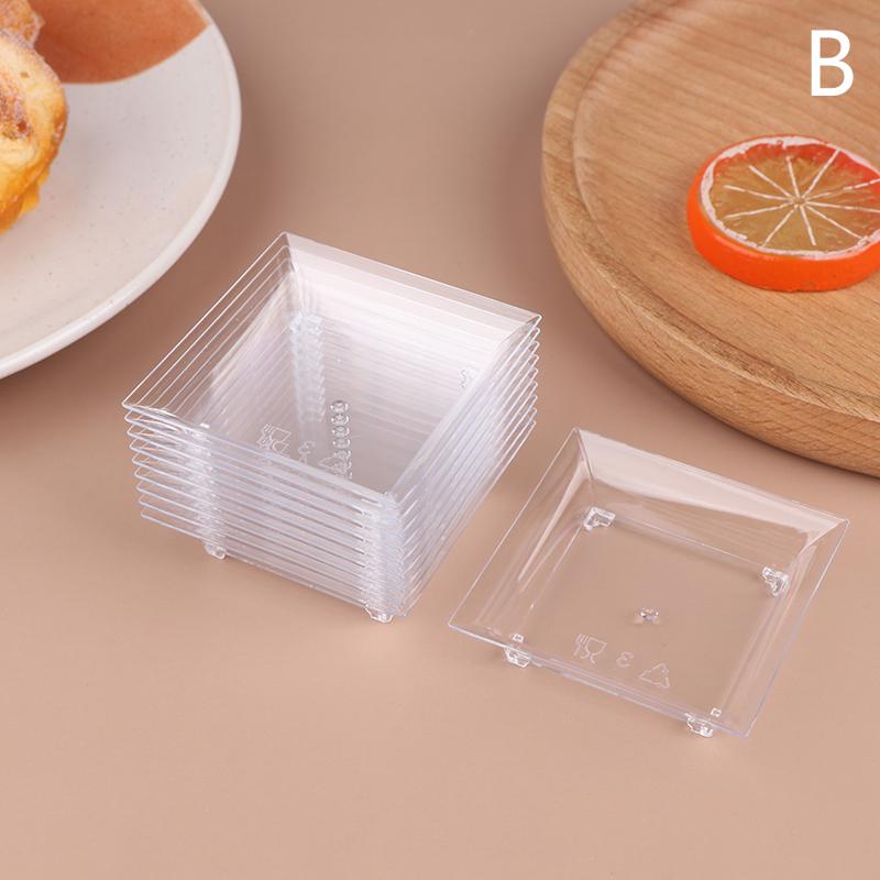 10Pcs Transparent Mini Appetizer Plates Ice Cream Cup Plastic Fruit Candy Cake Jelly Yogurt Mousse Dessert Container Pastry Tool