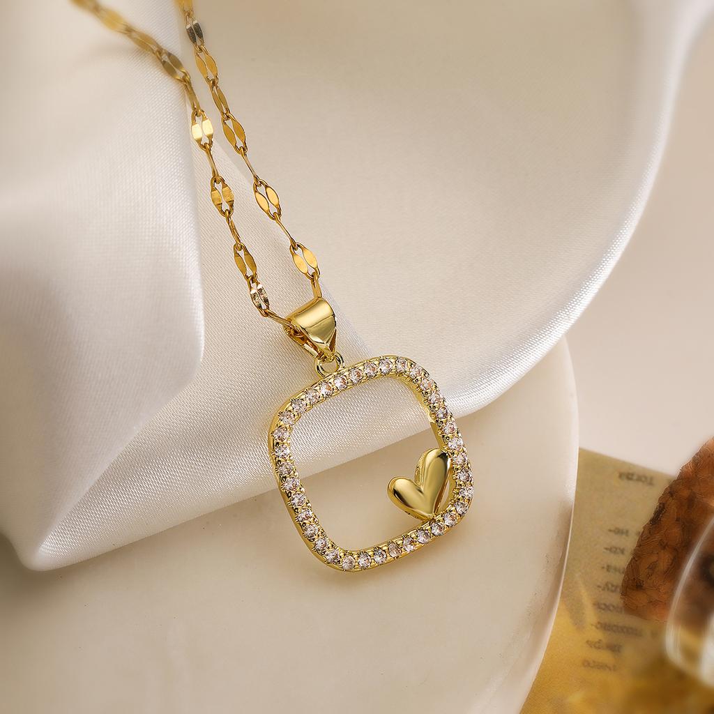 Mafisar Non-Fading Gold Color 316L Stainless Steel Party Jewelry Shiny AAA CZ Zircon Heart Pendants Necklaces For Women